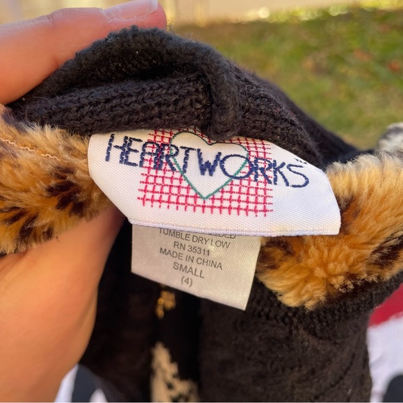 VTG HEARTWORKS BLACK RIBBED LEOPARD CAT GRAHIC ZIP UP SWEATER SIZE 4T - Picture 7 of 8